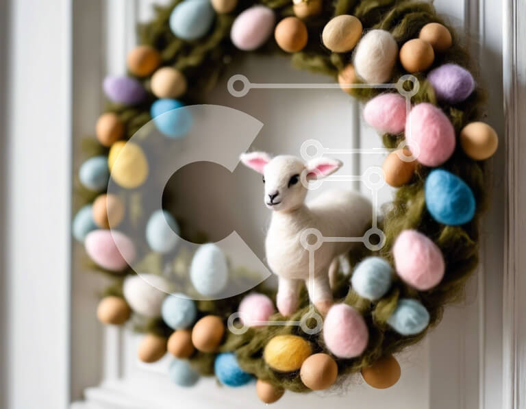 Intra Συλλεκτικό Ξύλινο Παζλ Plywood  4mm - Πασχαλινό στεφάνι με πολύχρωμα αυγά και αξιολάτρευτα πρόβατα Σε Ξύλινο Κουτί - Διαστάσεις: 10x10 cm – 25 κομμάτια