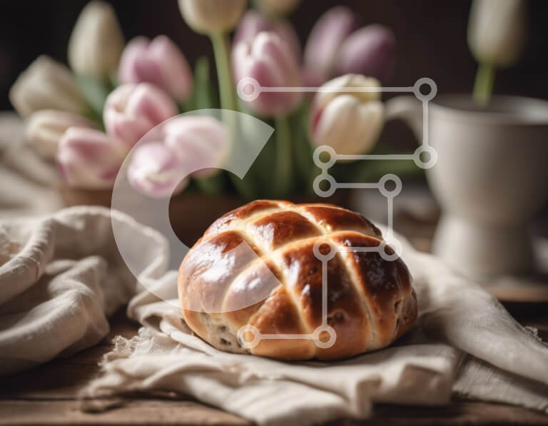 Σετ των 2 Intra Συλλεκτικό Ξύλινο Παζλ Plywood  4mm - Κουλούρι σε σχήμα σταυρού με τουλίπες και φλιτζάνι καφέ Σε Ξύλινο Κουτί - Διαστάσεις: 10x10 cm – 25 κομμάτια