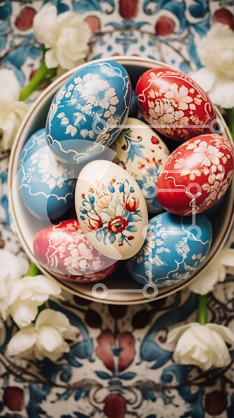 Intra Συλλεκτικό Ξύλινο Παζλ Plywood  4mm - Διακοσμημένα πασχαλινά αυγά με λευκά λουλούδια Σε Ξύλινο Κουτί - Διαστάσεις Puzzle: 10x10 cm – 25 κομμάτια