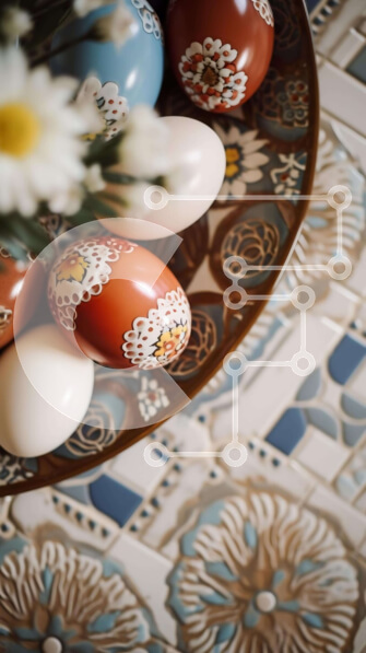 Intra Συλλεκτικό Ξύλινο Παζλ Plywood  4mm - Γιορτινό πασχαλινό τραπέζι με πολύχρωμα αυγά και μαργαρίτες Σε Ξύλινο Κουτί - Διαστάσεις: 10x10 cm – 25 κομμάτια