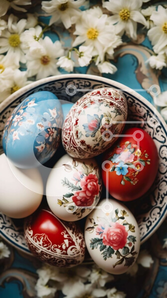 Intra Συλλεκτικό Ξύλινο Παζλ Plywood  4mm - Διακοσμημένα Πασχαλινά αυγά σε λευκά λουλούδια Σε Ξύλινο Κουτί - Διαστάσεις: 10x10 cm – 25 κομμάτια