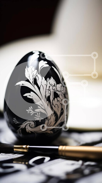 Intra Συλλεκτικό Ξύλινο Παζλ Plywood  4mm - Ασπρόμαυρο κεραμικό αυγό με λουλουδάτα σχέδια και στυλό Σε Ξύλινο Κουτί - Διαστάσεις Puzzle: 10x10 cm – 25 κομμάτια