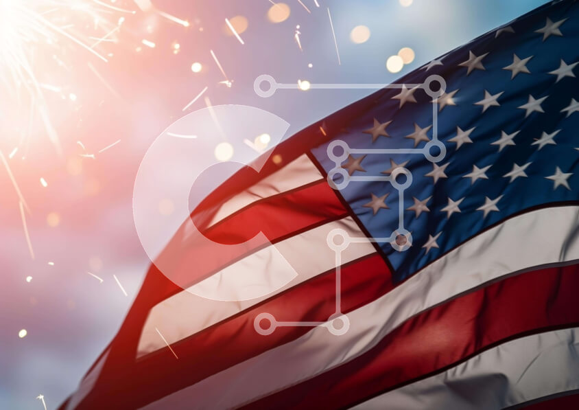 Intra Συλλεκτικό Ξύλινο Παζλ Plywood  4mm - Αμερικανική σημαία με πυροτεχνήματα και βεγγαλικά για τον εορτασμό της 4ης Ιουλίου Σε Ξύλινο Κουτί - Διαστάσεις: 10x10 cm – 25 κομμάτια