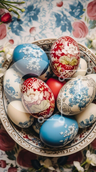 Intra Συλλεκτικό Ξύλινο Παζλ Plywood  4mm - Πολύχρωμα Πασχαλινά αυγά σε floral τραπεζομάντιλο Σε Ξύλινο Κουτί - Διαστάσεις: 10x10 cm – 25 κομμάτια