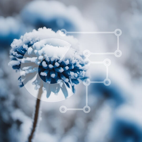 Intra Συλλεκτικό Ξύλινο Παζλ Plywood  4mm - Όμορφο μπλε λουλούδι καλυμμένο στο χιόνι Σε Ξύλινο Κουτί - Διαστάσεις: 10x10 cm – 25 κομμάτια