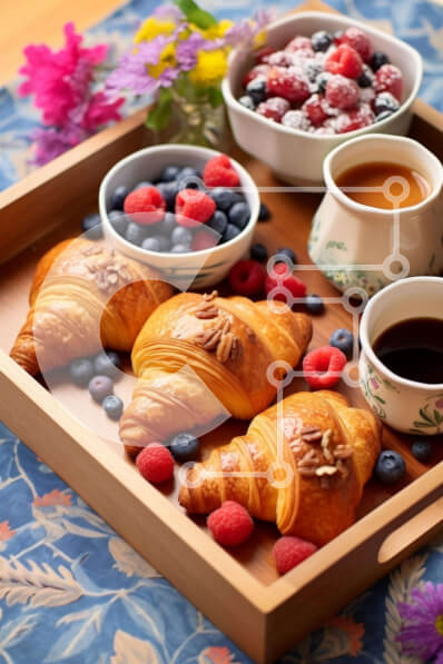 Σετ των 2 Intra Συλλεκτικό Ξύλινο Παζλ Plywood  4mm - Ξύλινος δίσκος με κρουασάν, μούρα και καφέ Σε Ξύλινο Κουτί - Διαστάσεις: 10x10 cm – 25 κομμάτια