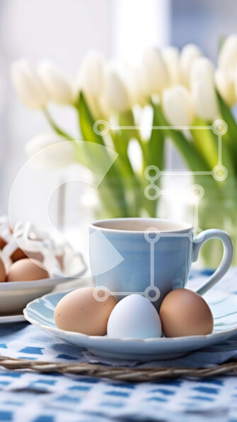 Intra Συλλεκτικό Ξύλινο Παζλ Plywood  4mm - Τραπέζι με κύπελλο αυγών και λευκές τουλίπες Σε Ξύλινο Κουτί - Διαστάσεις: 10x10 cm – 25 κομμάτια