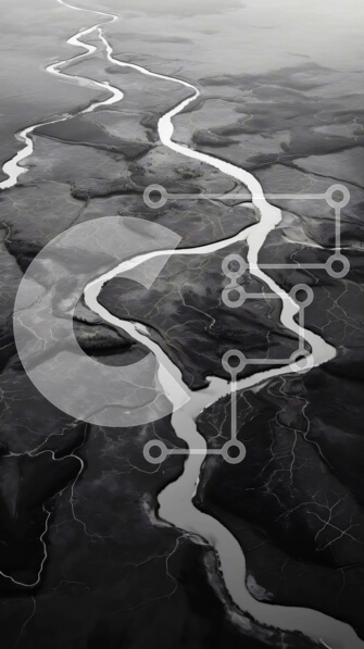 Σετ των 2 Intra Συλλεκτικό Ξύλινο Παζλ Plywood  4mm - Μαύρο και άσπρο τοπίο του ποταμού με τον ποταμό με στροφές Σε Ξύλινο Κουτί - Διαστάσεις: 10x10 cm – 25 κομμάτια