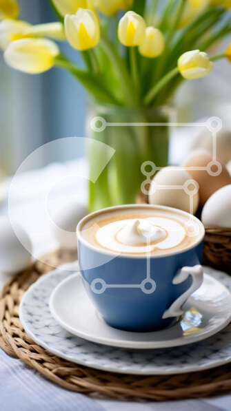 Intra Συλλεκτικό Ξύλινο Παζλ Plywood  4mm - Προσκλητήριο καφέ με αυγό και τουλίπες Σε Ξύλινο Κουτί - Διαστάσεις: 10x10 cm – 25 κομμάτια