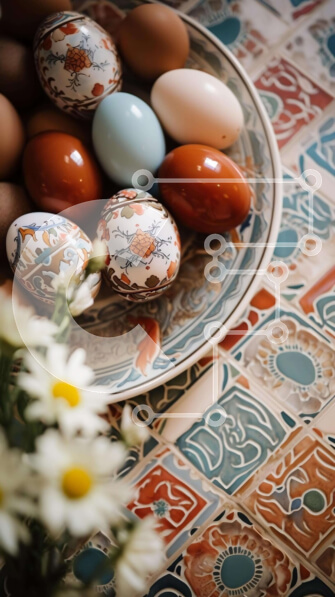 Intra Συλλεκτικό Ξύλινο Παζλ Plywood  4mm - Πολύχρωμα Πασχαλινά αυγά και λουλούδια στο διακοσμημένο τραπέζι Σε Ξύλινο Κουτί - Διαστάσεις: 10x10 cm – 25 κομμάτια