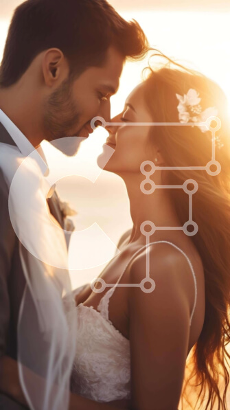 Intra Συλλεκτικό Ξύλινο Παζλ Plywood  4mm - Νεόνυμφο ζευγάρι που φιλιέται στην παραλία στο ηλιοβασίλεμα Σε Ξύλινο Κουτί - Διαστάσεις: 10x10 cm – 25 κομμάτια