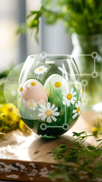 Intra Συλλεκτικό Ξύλινο Παζλ Plywood  4mm - Πασχαλινό αυγοδοχείο με βαμμένα αυγά και μαργαρίτες Σε Ξύλινο Κουτί - Διαστάσεις: 10x10 cm – 25 κομμάτια