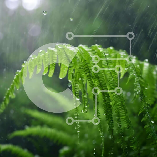 Intra Συλλεκτικό Ξύλινο Παζλ Plywood  4mm - Φυτό πράσινης φτέρης στη βροχή με σταγονίδια νερού Σε Ξύλινο Κουτί - Διαστάσεις: 10x10 cm – 25 κομμάτια