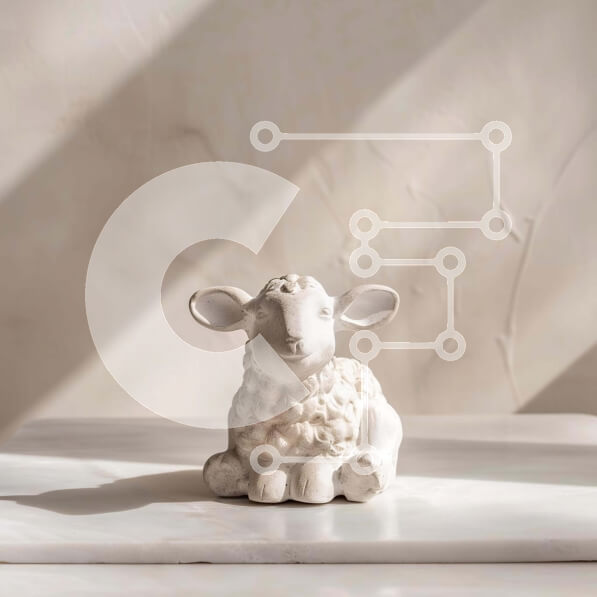 Intra Συλλεκτικό Ξύλινο Παζλ Plywood  4mm - Λευκό ειδώλιο προβάτου σε κομψό μαρμάρινο τραπέζι Σε Ξύλινο Κουτί - Διαστάσεις: 10x10 cm – 25 κομμάτια