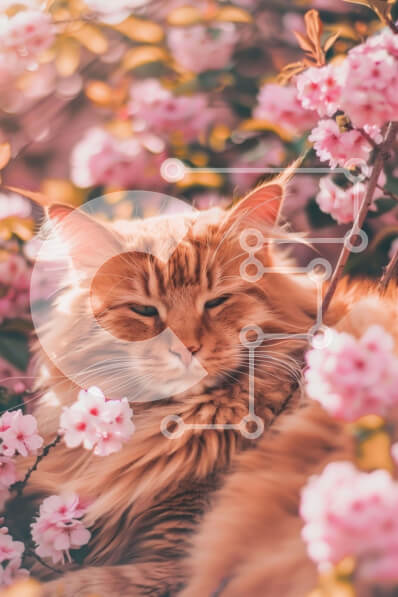 Σετ των 2 Intra Συλλεκτικό Ξύλινο Παζλ Plywood  4mm - Ειρηνική γάτα που αναπαύεται σε ένα χωράφι με ροζ λουλούδια Σε Ξύλινο Κουτί - Διαστάσεις: 10x10 cm – 25 κομμάτια