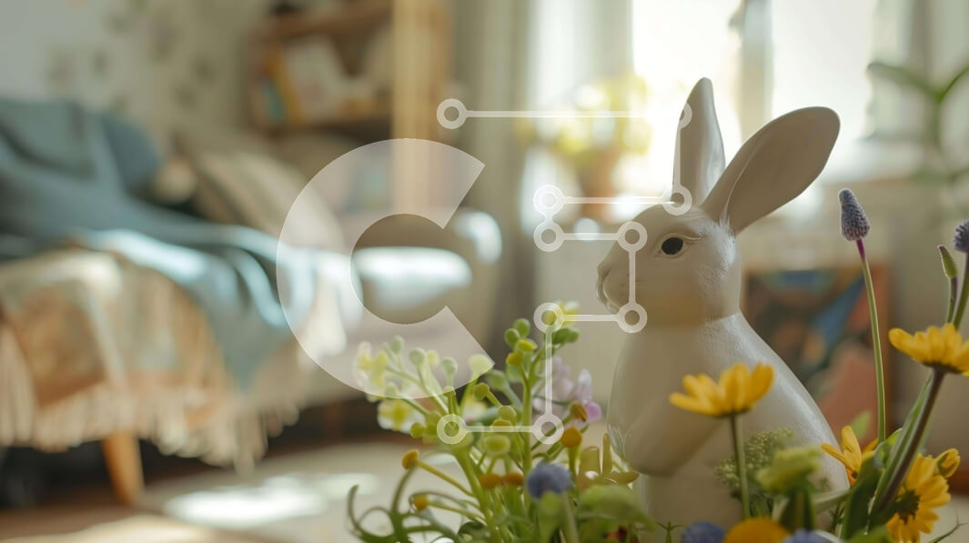 Intra Συλλεκτικό Ξύλινο Παζλ Plywood  4mm - Λευκό ειδώλιο λαγουδάκι με λουλούδια σε εσωτερικό περιβάλλον Σε Ξύλινο Κουτί - Διαστάσεις: 10x10 cm – 25 κομμάτια