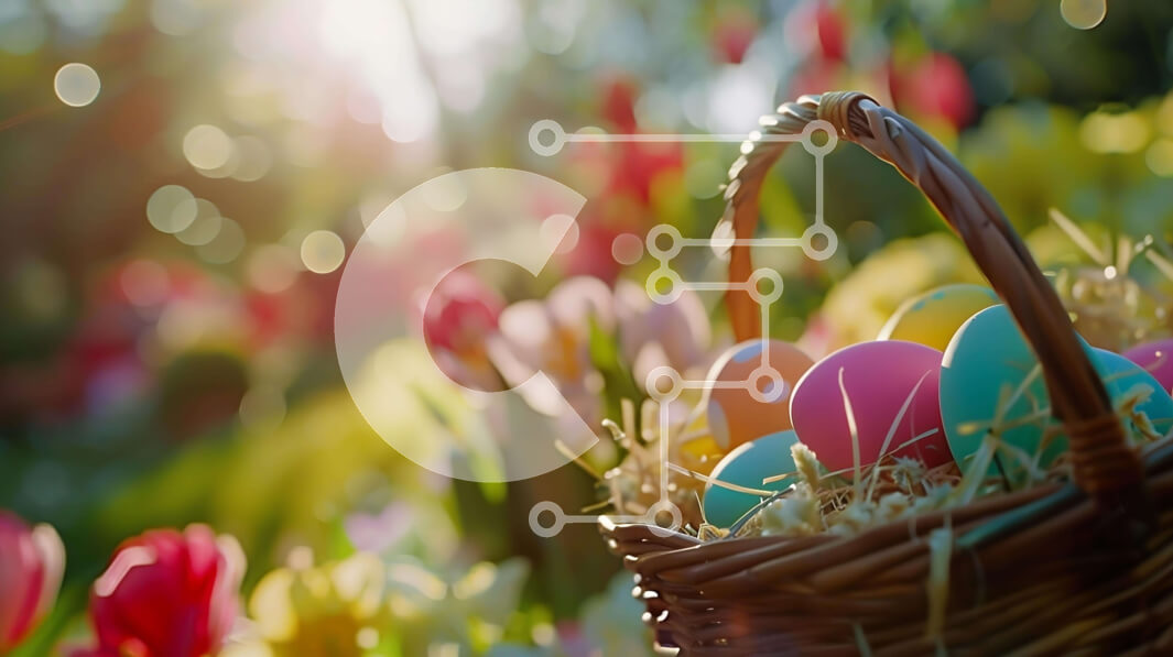 Intra Συλλεκτικό Ξύλινο Παζλ Plywood  4mm - Πολύχρωμο καλάθι με πασχαλινά αυγά στον κήπο λουλουδιών Σε Ξύλινο Κουτί - Διαστάσεις: 10x10 cm – 25 κομμάτια