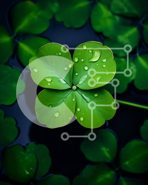 Intra Συλλεκτικό Ξύλινο Παζλ Plywood  4mm - Τετράφυλλο τριφύλλι με σταγονίδια νερού σε πράσινα φύλλα Σε Ξύλινο Κουτί - Διαστάσεις: 10x10 cm – 25 κομμάτια