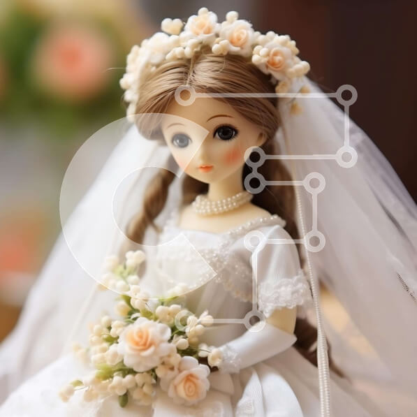 Σετ των 2 Intra Συλλεκτικό Ξύλινο Παζλ Plywood  4mm - Κομψή λευκή γαμήλια κούκλα με μαργαριτάρια και λουλούδια Σε Ξύλινο Κουτί - Διαστάσεις: 10x10 cm – 25 κομμάτια