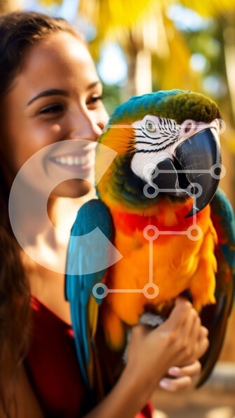 Σετ των 2 Intra Συλλεκτικό Ξύλινο Παζλ Plywood  4mm - Γυναίκα που κρατά τον παπαγάλο στον ώμο Σε Ξύλινο Κουτί - Διαστάσεις: 10x10 cm – 25 κομμάτια