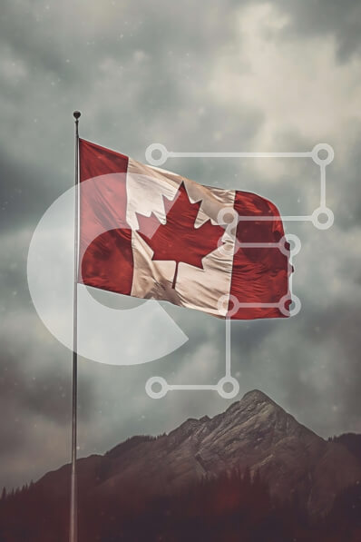 Intra Συλλεκτικό Ξύλινο Παζλ Plywood  4mm - Καναδική σημαία που κυματίζει στον άνεμο κάτω από έναν συννεφιασμένο ουρανό Σε Ξύλινο Κουτί - Διαστάσεις Puzzle: 10x10 cm – 25 κομμάτια