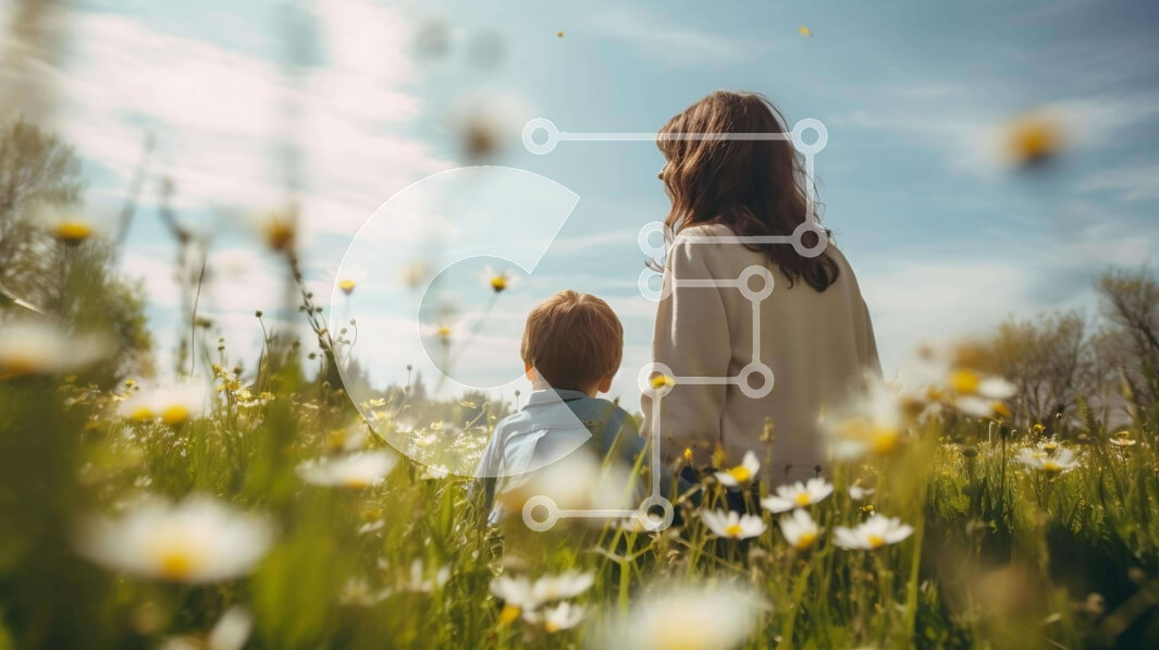 Intra Συλλεκτικό Ξύλινο Παζλ Plywood  4mm - Μητέρα και παιδί που απολαμβάνουν τη φύση σε ένα χωράφι με μαργαρίτες Σε Ξύλινο Κουτί - Διαστάσεις: 10x10 cm – 25 κομμάτια