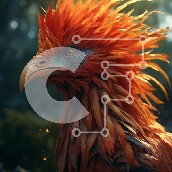 Intra Συλλεκτικό Ξύλινο Παζλ Plywood  4mm - Η ιδιότροπη ψηφιακή τέχνη ενός κόκκινου πουλιού με χτένισμα Mohawk Σε Ξύλινο Κουτί - Διαστάσεις: 10x10 cm – 25 κομμάτια