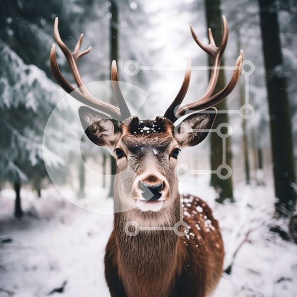 Intra Συλλεκτικό Ξύλινο Παζλ Plywood  4mm - Ελάφια με μεγάλα κέρατα σε ένα χιονισμένο δάσος Σε Ξύλινο Κουτί - Διαστάσεις: 10x10 cm – 25 κομμάτια