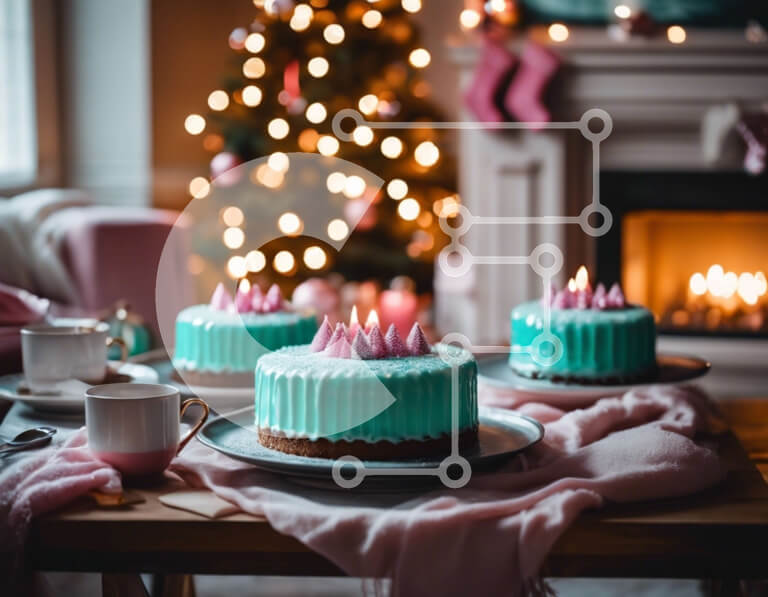 Σετ των 2 Intra Συλλεκτικό Ξύλινο Παζλ Plywood  4mm - Μπλε κέικ με αναμμένα κεριά και φλιτζάνι καφέ στο τραπέζι Σε Ξύλινο Κουτί - Διαστάσεις: 10x10 cm – 25 κομμάτια