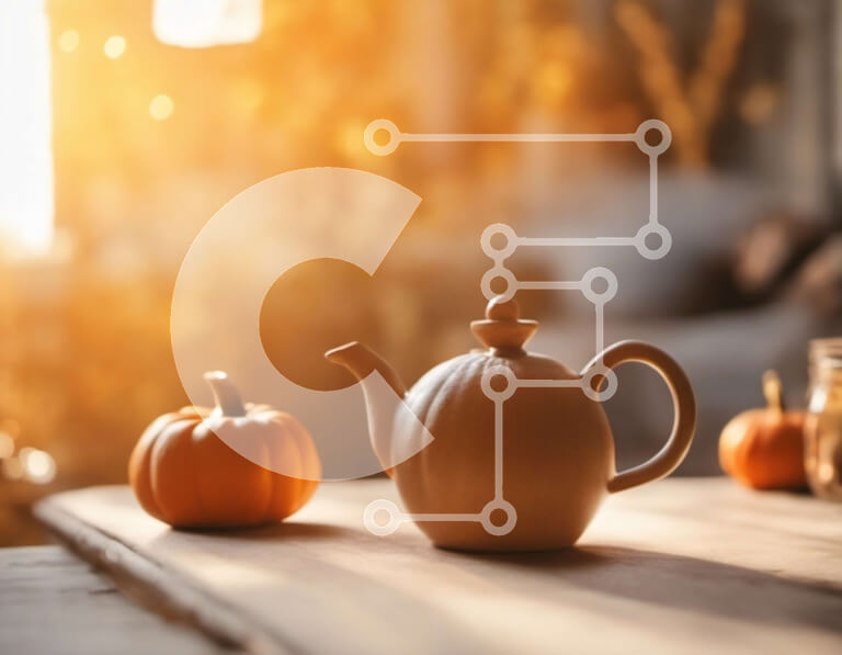 Intra Συλλεκτικό Ξύλινο Παζλ Plywood  4mm - Φθινοπωρινό σετ τσαγιού ή καφέ με τσαγιέρα και κολοκύθες Σε Ξύλινο Κουτί - Διαστάσεις Puzzle: 10x10 cm – 25 κομμάτια