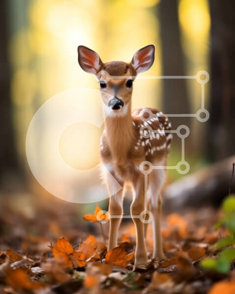 Σετ των 2 Intra Συλλεκτικό Ξύλινο Παζλ Plywood  4mm - Αξιολάτρευτο ελαφάκι που στέκεται ανάμεσα στα φθινοπωρινά φύλλα Σε Ξύλινο Κουτί - Διαστάσεις: 10x10 cm – 25 κομμάτια