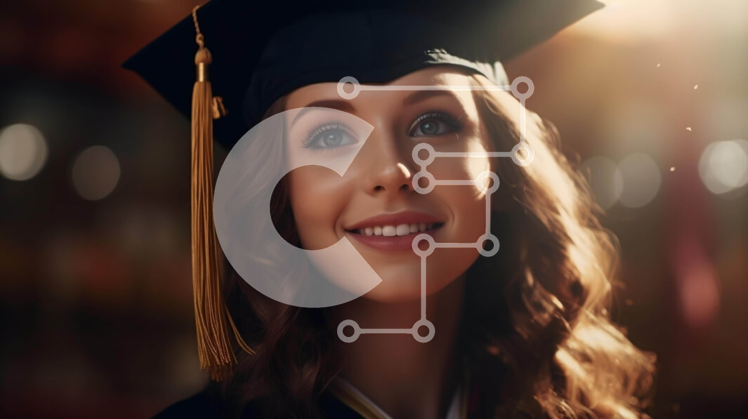 Intra Συλλεκτικό Ξύλινο Παζλ Plywood  4mm - Νεαρή γυναίκα με καπέλο αποφοίτησης και φόρεμα που χαμογελά στην κάμερα Σε Ξύλινο Κουτί - Διαστάσεις Puzzle: 10x10 cm – 25 κομμάτια