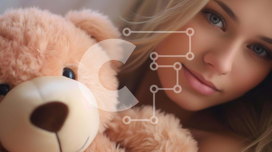 Intra Συλλεκτικό Ξύλινο Παζλ Plywood  4mm - Όμορφη ξανθιά γυναίκα με αρκουδάκι Σε Ξύλινο Κουτί - Διαστάσεις Puzzle: 10x10 cm – 25 κομμάτια