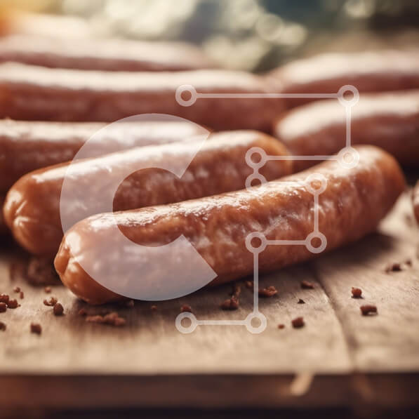 Σετ των 2 Intra Συλλεκτικό Ξύλινο Παζλ Plywood  4mm - Νόστιμα λουκάνικα σε ένα ξύλινο τραπέζι Σε Ξύλινο Κουτί - Διαστάσεις: 10x10 cm – 25 κομμάτια