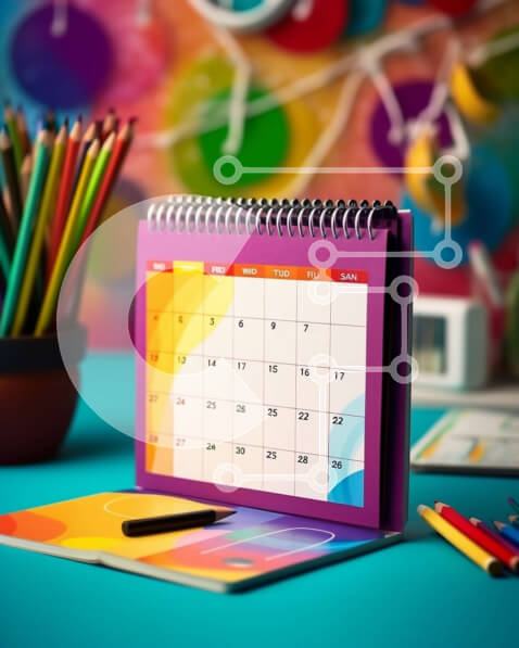 Intra Συλλεκτικό Ξύλινο Παζλ Plywood  4mm - Φωτεινή και χαρούμενη ρύθμιση γραφείου με ημερολόγιο, μολύβια και σημειωματάριο Σε Ξύλινο Κουτί - Διαστάσεις Puzzle: 10x10 cm – 25 κομμάτια