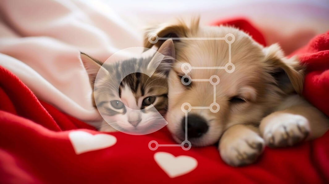 Σετ των 2 Intra Συλλεκτικό Ξύλινο Παζλ Plywood  4mm - Γάτα και σκύλος στριμώχνονται μαζί στην κόκκινη κουβέρτα Σε Ξύλινο Κουτί - Διαστάσεις: 10x10 cm – 25 κομμάτια