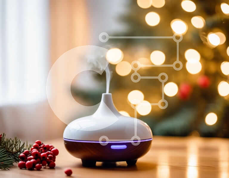 Intra Συλλεκτικό Ξύλινο Παζλ Plywood  4mm - Διαχύτης αρωματοθεραπείας σε ξύλινο τραπέζι με κόκκινα και λευκά μούρα Σε Ξύλινο Κουτί - Διαστάσεις Puzzle: 10x10 cm – 25 κομμάτια