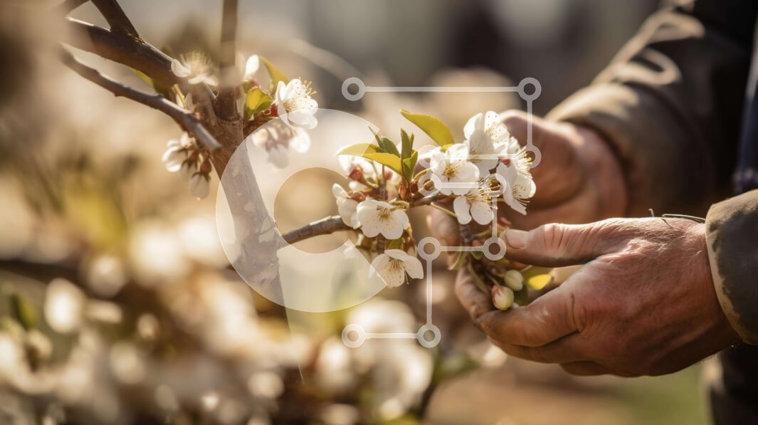 Intra Συλλεκτικό Ξύλινο Παζλ Plywood  4mm - Χέρια που πιάνουν ανθισμένο κλαδί αμυγδαλιάς Σε Ξύλινο Κουτί - Διαστάσεις: 10x10 cm – 25 κομμάτια