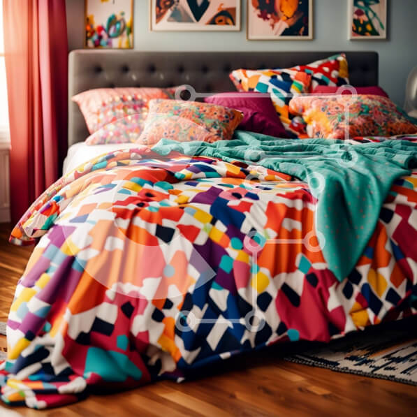 Intra Συλλεκτικό Ξύλινο Παζλ Plywood  4mm - Κομψό υπνοδωμάτιο με ζωηρά κλινοσκεπάσματα και φυσικό φως Σε Ξύλινο Κουτί - Διαστάσεις Puzzle: 10x10 cm – 25 κομμάτια