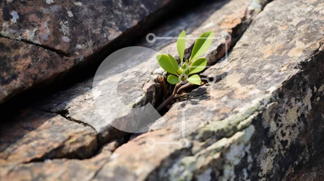 Intra Συλλεκτικό Ξύλινο Παζλ Plywood  4mm - Πράσινο φυτό που αναπτύσσεται στη ρωγμή των βράχων Σε Ξύλινο Κουτί - Διαστάσεις: 10x10 cm – 25 κομμάτια