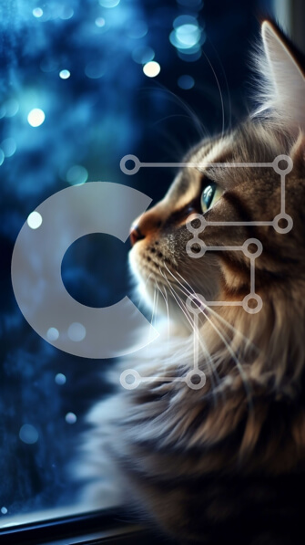 Σετ των 2 Intra Συλλεκτικό Ξύλινο Παζλ Plywood  4mm - Όμορφη εικόνα μιας μακρυμάλλης γάτας δίπλα στο παράθυρο τη νύχτα Σε Ξύλινο Κουτί - Διαστάσεις: 10x10 cm – 25 κομμάτια