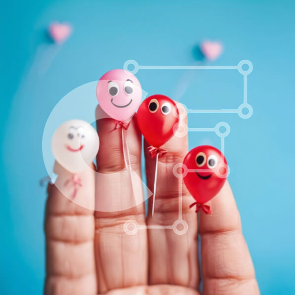 Intra Συλλεκτικό Ξύλινο Παζλ Plywood  4mm - Πολύχρωμα μπαλόνια στο χέρι με χαμογελαστά πρόσωπα Σε Ξύλινο Κουτί - Διαστάσεις Puzzle: 10x10 cm – 25 κομμάτια