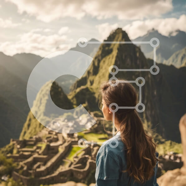 Intra Συλλεκτικό Ξύλινο Παζλ Plywood  4mm - Γυναίκα που αγνοεί τα ερείπια του Μάτσου Πίτσου στο Περού Σε Ξύλινο Κουτί - Διαστάσεις Puzzle: 10x10 cm – 25 κομμάτια