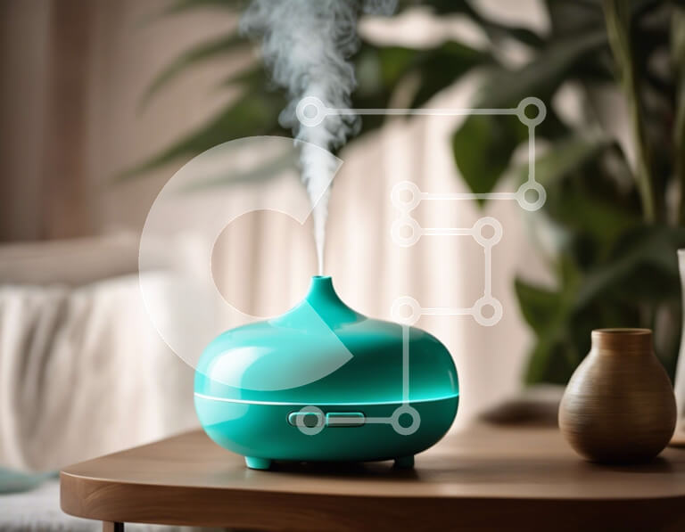 Intra Συλλεκτικό Ξύλινο Παζλ Plywood  4mm - Υγραντήρας γαλαζοπράσινου σε ξύλινο τραπέζι Σε Ξύλινο Κουτί - Διαστάσεις Puzzle: 10x10 cm – 25 κομμάτια