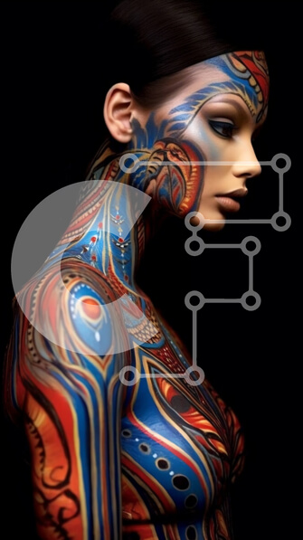 Intra Συλλεκτικό Ξύλινο Παζλ Plywood  4mm - Εκπληκτική γυναίκα με ζωηρή τέχνη σώματος Σε Ξύλινο Κουτί - Διαστάσεις Puzzle: 10x10 cm – 25 κομμάτια