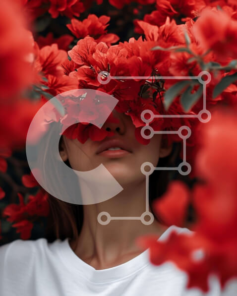 Intra Συλλεκτικό Ξύλινο Παζλ Plywood  4mm - Γυναίκα με κόκκινα λουλούδια που καλύπτουν το πρόσωπο Σε Ξύλινο Κουτί - Διαστάσεις Puzzle: 10x10 cm – 25 κομμάτια