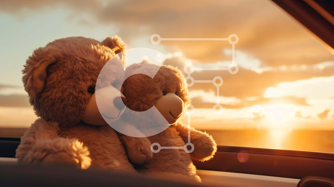 Intra Συλλεκτικό Ξύλινο Παζλ Plywood  4mm - Teddy Bears στο αυτοκίνητο με το ηλιοβασίλεμα Σε Ξύλινο Κουτί - Διαστάσεις Puzzle: 10x10 cm – 25 κομμάτια