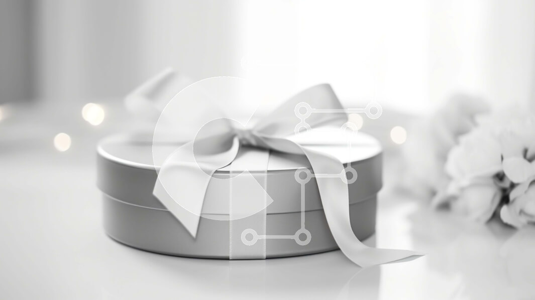 Intra Συλλεκτικό Ξύλινο Παζλ Plywood  4mm - Ασημένιο κουτί δώρου με λευκή κορδέλα και λουλούδια Σε Ξύλινο Κουτί - Διαστάσεις Puzzle: 10x10 cm – 25 κομμάτια