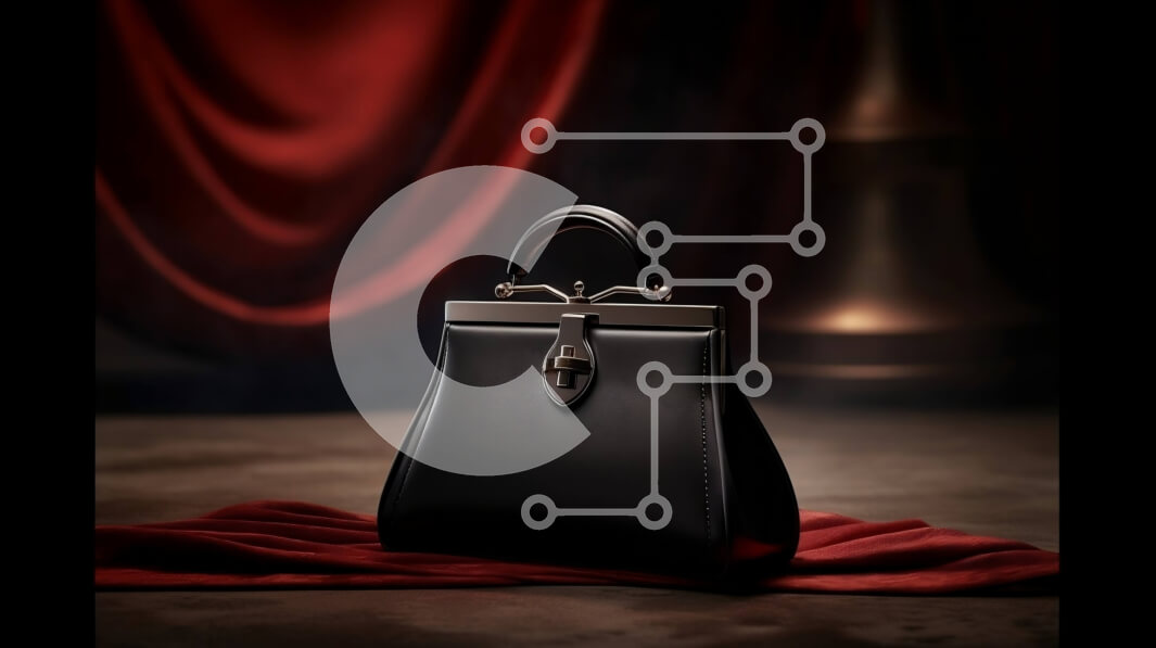 Σετ των 2 Intra Συλλεκτικό Ξύλινο Παζλ Plywood  4mm - Κομψή μαύρη τσάντα με χρυσές πινελιές σε κόκκινο ύφασμα Σε Ξύλινο Κουτί - Διαστάσεις: 10x10 cm – 25 κομμάτια