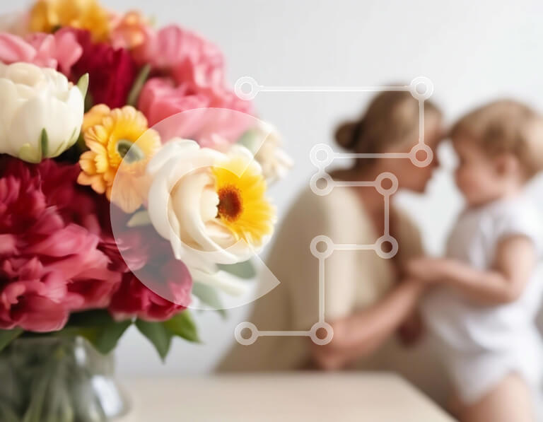 Intra Συλλεκτικό Ξύλινο Παζλ Plywood  4mm - Μητέρα και παιδί με πολύχρωμα λουλούδια Σε Ξύλινο Κουτί - Διαστάσεις Puzzle: 10x10 cm – 25 κομμάτια